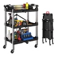 thumbnail image 1 of HOMCOM Chariot à Outils Pliable à 3 Niveaux avec Roues, Chariot Utilitaire Pliant Noir, 1 of 10