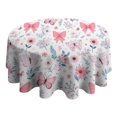 thumbnail image 4 of Pink Butterfly Star Floral Peach Pattern Round Tablecloth 60"x60",Wrinkle Wipeable Table Cloth for Kitchen Dining Room Picnic Patio Party, 4 of 6