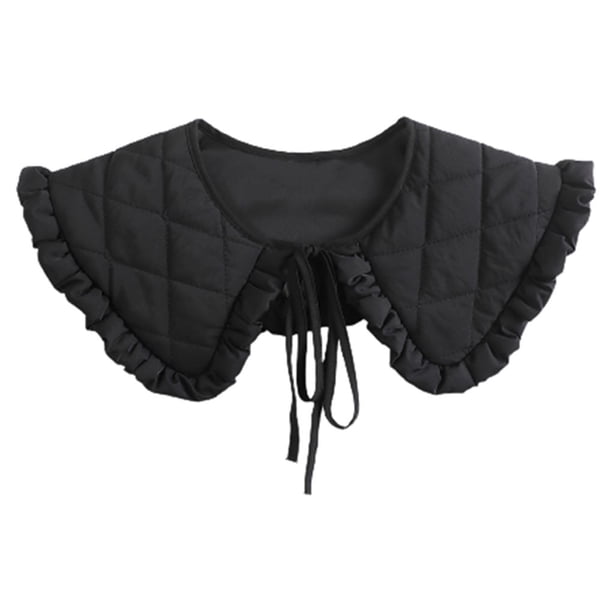Jumpingount Chal de cuello falso para mujer, abrigo de cumpleaños a cuadros acolchado con volantes de algodón, chaqueta, camiseta, Capelet, cubierta de Accesorios de disfraces Negro Jumpingount AP013193-01