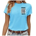 thumbnail image 1 of TSADFHJI Hauts pour Femmes Nouveau T-Shirt à Deux Codes Mode Col Rond Manches Courtes TTTG Bleu Ciel, 1 of 7