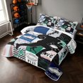thumbnail image 3 of Manfei Boys Sport Quilt Full, Football Plaid Full Bedspread Sets, Teal Navy, Black Reversible 3 Pieces, 1 Coverlet and 2 Pillowcases, 3 of 7