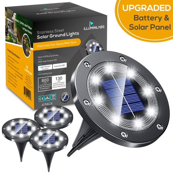 illuminlabs Luces Solares de Suelo para Jardín, Paquete de 4 Luces LED de Disco Impermeables para Caminos, Patios, Entradas, Pasarelas y Patios, con Carcasa de Acero Inoxidable Color Bronce