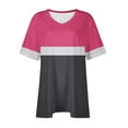 thumbnail image 5 of VERUGU Plus Size Tops for Women Summer Trendy Patchwork Color Print Short Sleeve Shirts Casual V-Neck Loose Comfy Tees Blouses Hot Pink XXL, 5 of 5