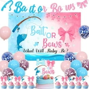 Baits or Bows Gender Reveal Decor with Baits or Bows Backdrop Banner Baits or Bows Cake Toppers Supplies for Boy or Girl Pink or Blue Baby Shower He or She Gone Fishing Gender Reveal Party