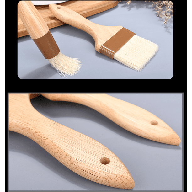 brocha de cerdas naturales, brocha para aceite de cocina, con mango de madera de haya y brocha para aceite de parrilla, juego de cuatro piezas (pequeño + mediano + grande + extra grande)