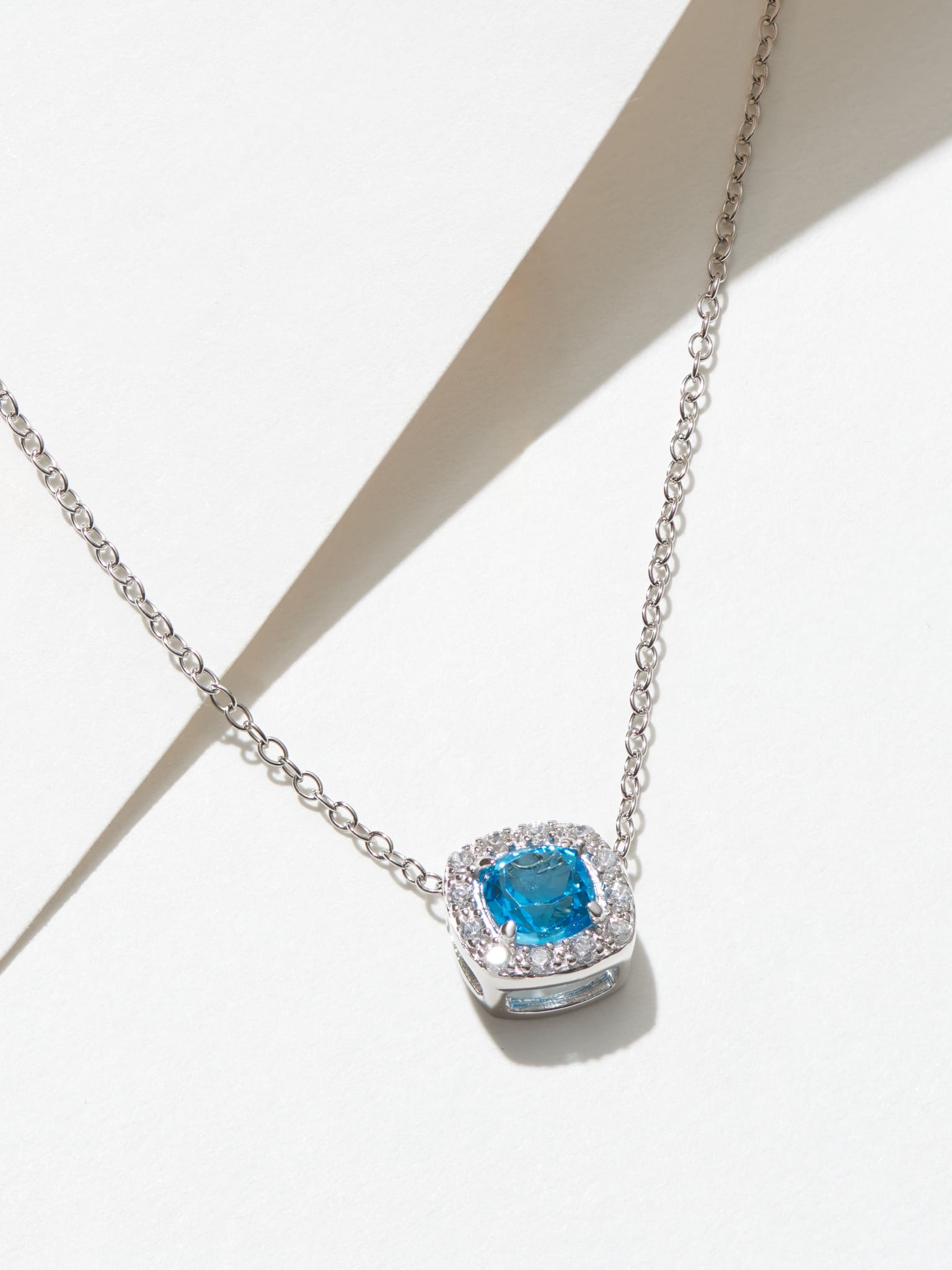 Forever Facets Genuine Swiss Blue Topaz And CZ Necklace in Sterling Silver, Adult Female