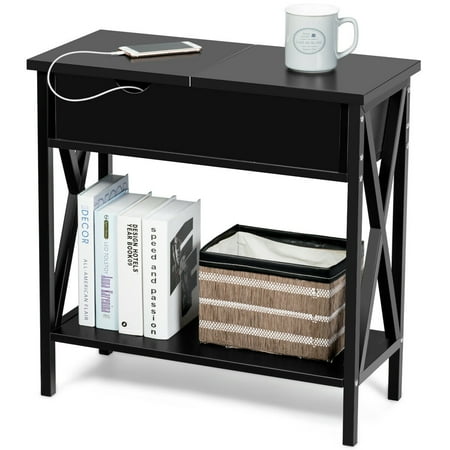 Gymax Flip Top End Table Sofa Side Console Table W/Shelf Hidden Hinged Storage Black