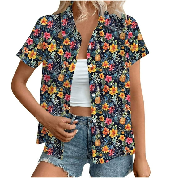 Pohista Womens Tops Summer Dressy Casual Hawaiian Shirts for Women Women Blouses Casual Women Short Sleeve Tops Casual my orders