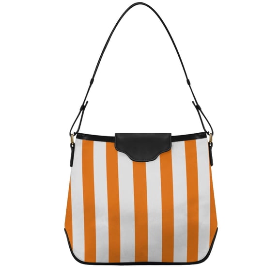Orange-white Stripes Women's Tote Bag Convertible Handbags Hobo Shoulder Bag with Zipper Magnetic Snap