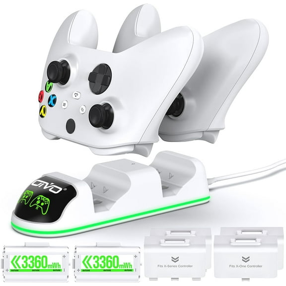 Xbox Controller Charger for Xbox One/One Elite/Series X|S, OIVO Controller Charging Station with 2 x 3360 mWh Rechargeable Battery Kit, White