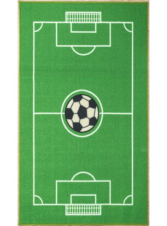 Furnish My Place 685 Solid Soccer 2'2"x3' Rug for Play Area, All Star Soccer Field Ground, Anti Skid Rubber Backing, Rectangle, Green