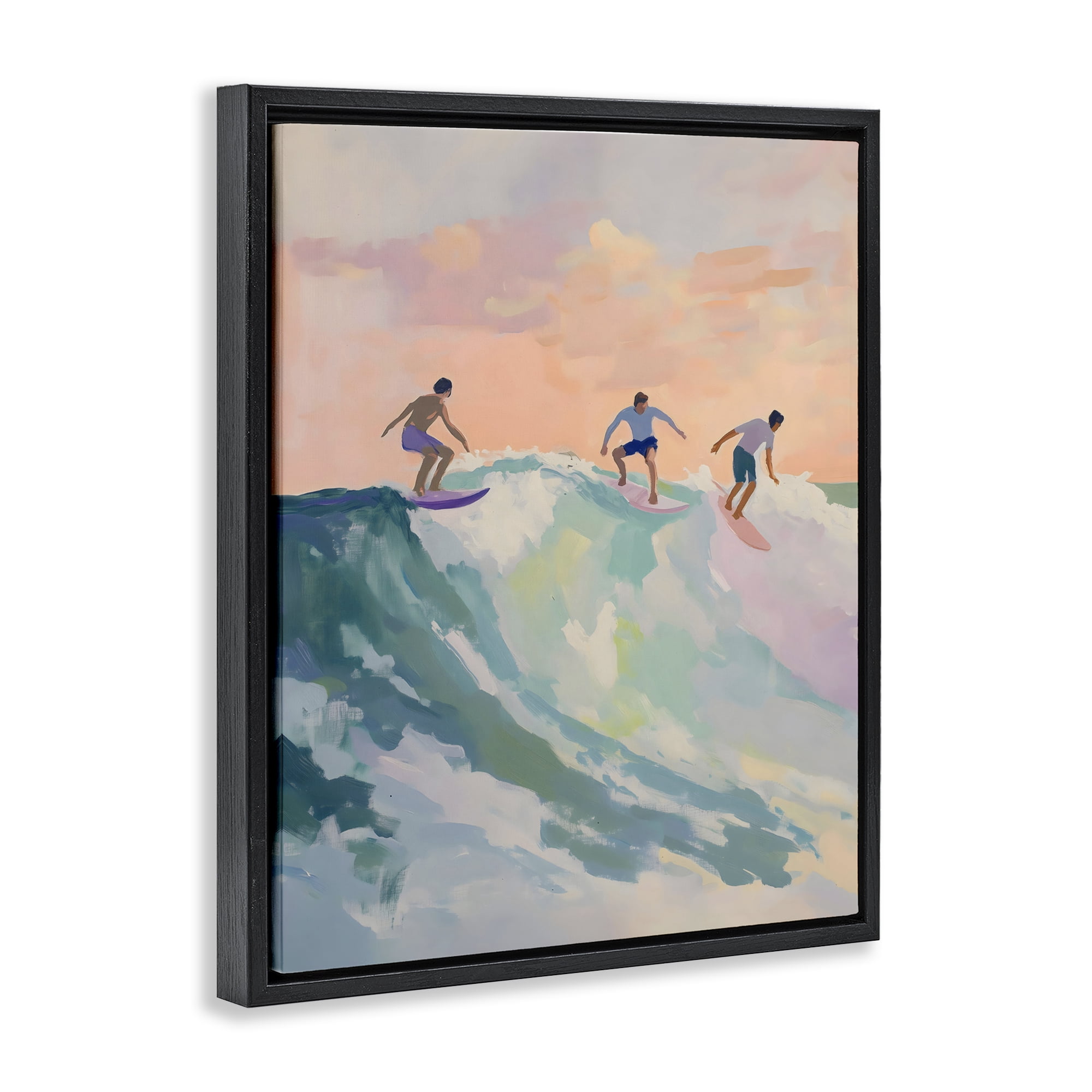 Stupell Industries Group of Surfers at Sunset Black Framed Floater Canvas Wall Art, design by The Prints Vibe
