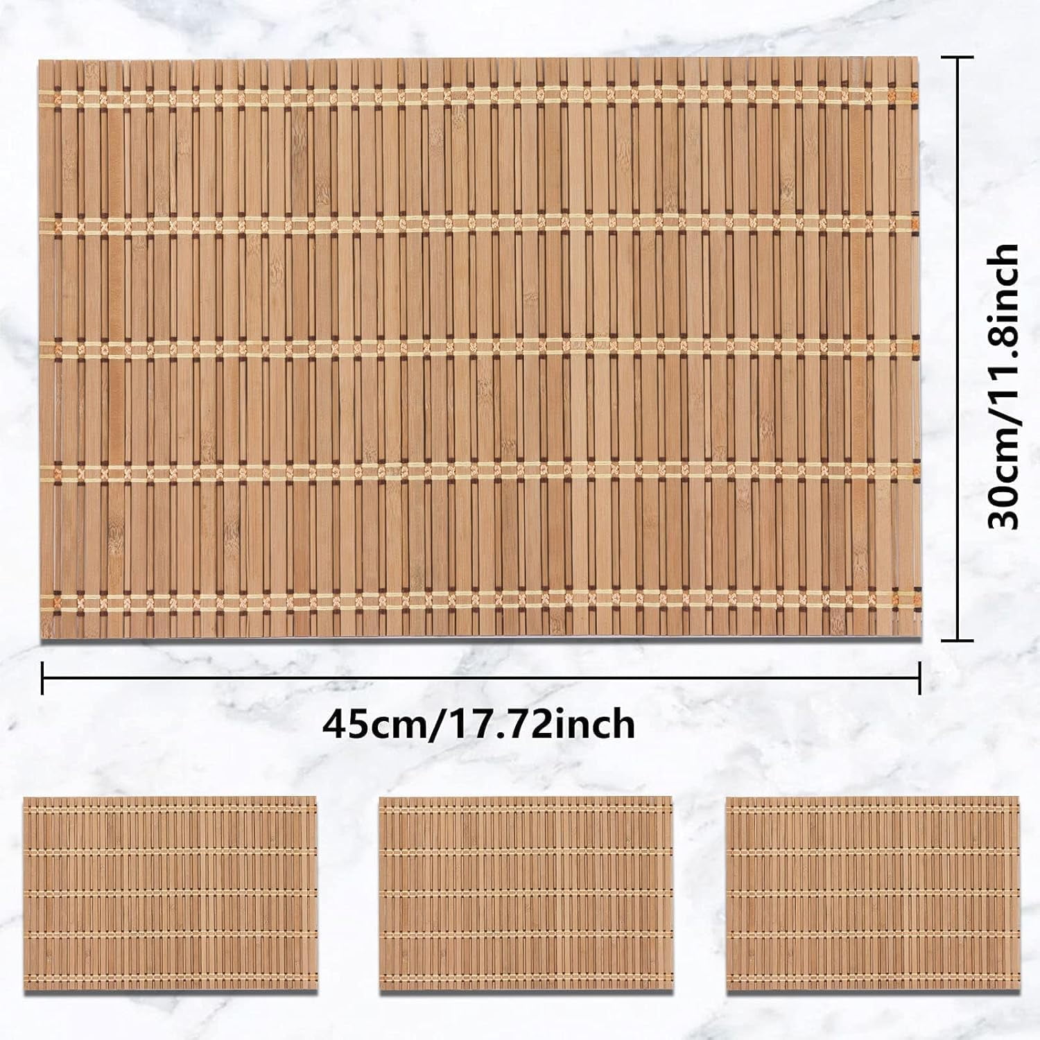 Natural Bamboo Placemat -6 Pack- Set of Wooden Square Placemats, Suitable for Non-Slip and Resistant Bamboo Table Placemats in Restaurants and Kitchen