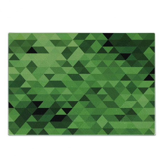 Green Cutting Board, Triangles in Green Shades Abstract Modern Mosaic Pattern with Fractal Look, Decorative Tempered Glass Cutting and Serving Board, Small Size, Dark Green Pale Green, by Ambesonne