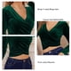 thumbnail image 5 of Tops con cuello en V y dobladillo cruzado para mujer, camisa de manga larga de Color puro, elegante, a la moda, ajustada, para trabajo de oficina, verde, negro, L, 5 of 5