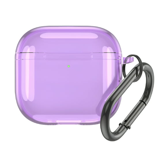 GJX Clear Protective Case with Carabiner TPU Cover for Airpods 4(Transparent Purple)