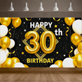 thumbnail image 3 of Black Background Happy 30th Birthday Banner with Golden Balloons Stars and Ribbons Party Decoration Backdrop for Birthday Parties Photography Props and Celebrations, 3 of 8