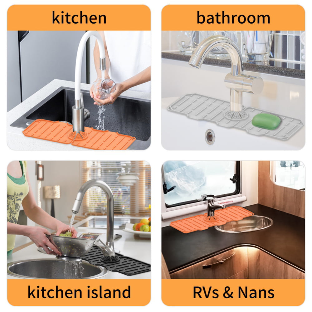 Kitchen Sink Splash Guard, TSV Silicone Sink Faucet Mat, Sink Drain Tray Drying Pads, Kitchen Sink Accessories, Faucet Absorbent Mat, Bathroom Faucet
