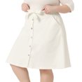 thumbnail image 2 of Unique Bargains Women's Plus Size Outfits Tie Waist Button Front Midi Denim Skirt 2X White, 2 of 6