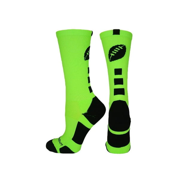 MadSportsStuff Football Logo Crew Socks (Neon Green/Black, Large