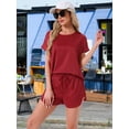 thumbnail image 3 of DARING DIVA Satin Pajama Short Sleeve Crew Neck Top Set M Dark Red, 3 of 6
