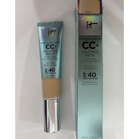 It Cosmetics CC+ Cream Your Skin But Better CC Cream Oil-Free Matte with Poreless Finish Full Coverage Matte Foundation SPF 40 UVA/UVB (Medium) 1.08 fl oz / 32 ml