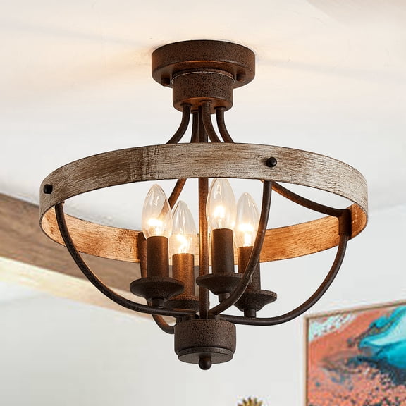 Parrot Uncle 15" Farmhouse Dimmable Semi-Flush Mount Ceiling Light, 4-Light Low-Profile Ceiling Light