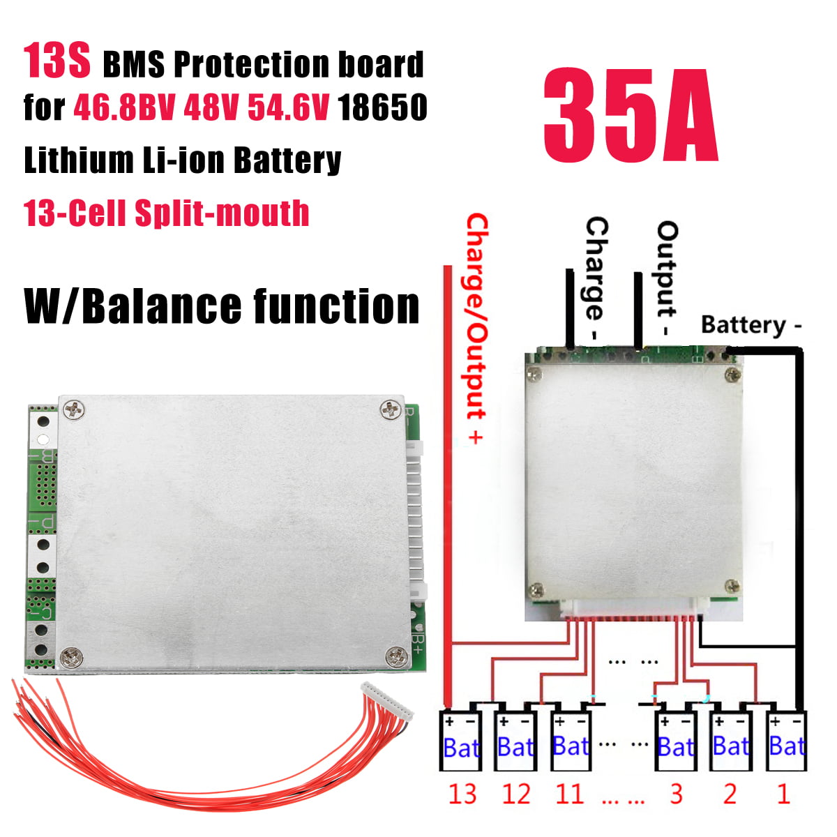 13S 48V Batterie Schutz BMS PCB Board für 13 Packs Li-ion Cell 20A with Balance