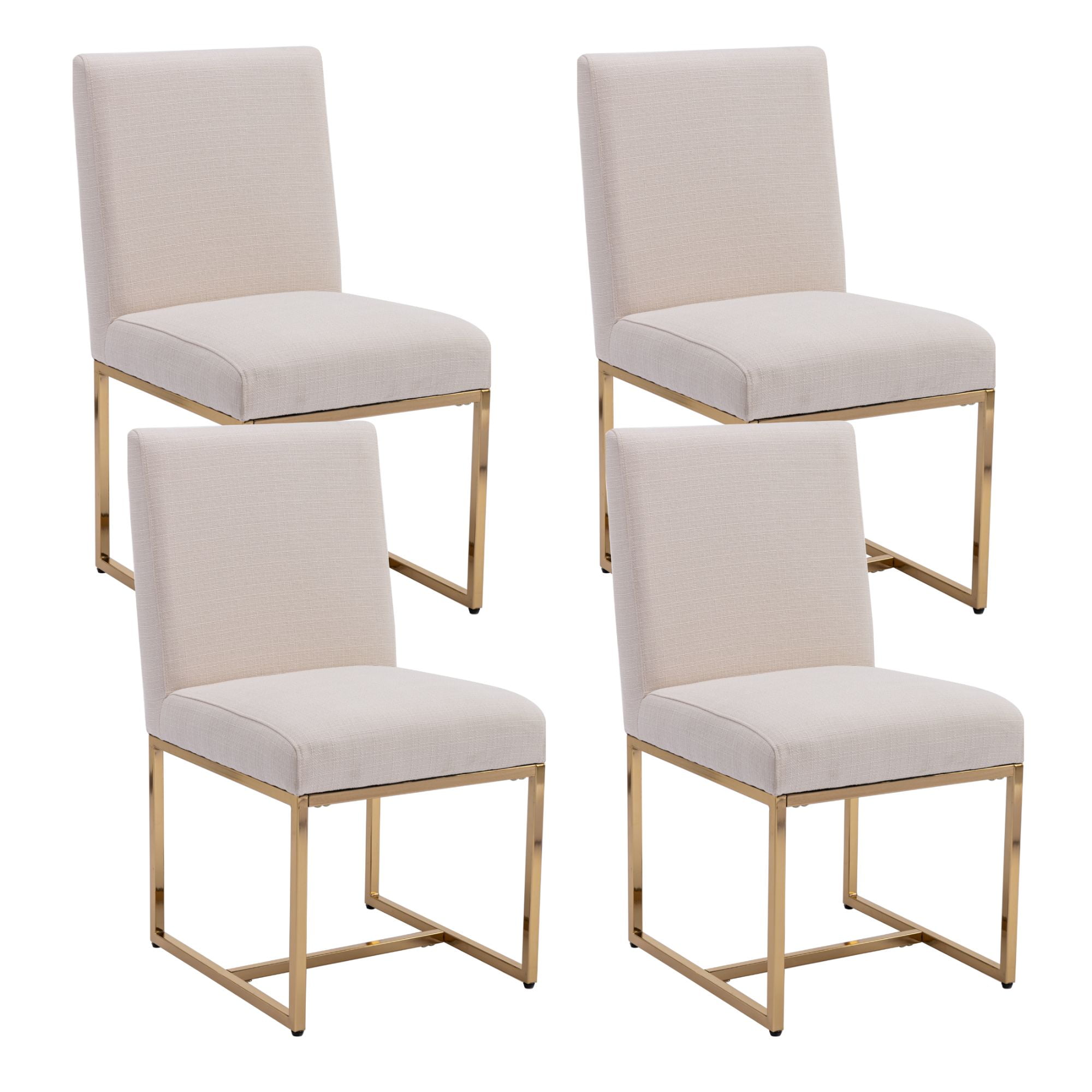 Dayalane Mid Century Modern Dining Chairs Set of 4, Beige Linen Upholstered Kitchen & Dining Room Chairs with Gold Metal Frame, Armless Side Chairs for Living Room