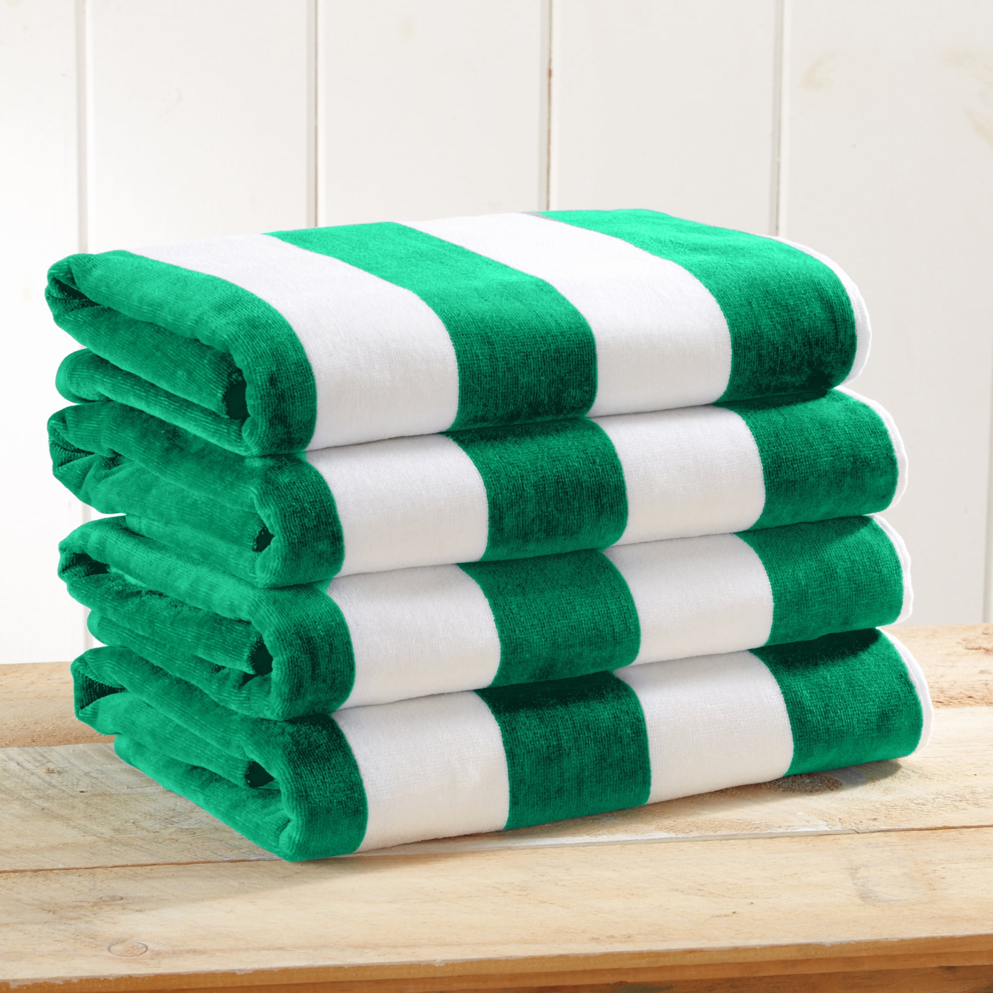 100% Cotton Cabana Striped Beach & Pool Towels (4 Pack - 30" x 60", Green)