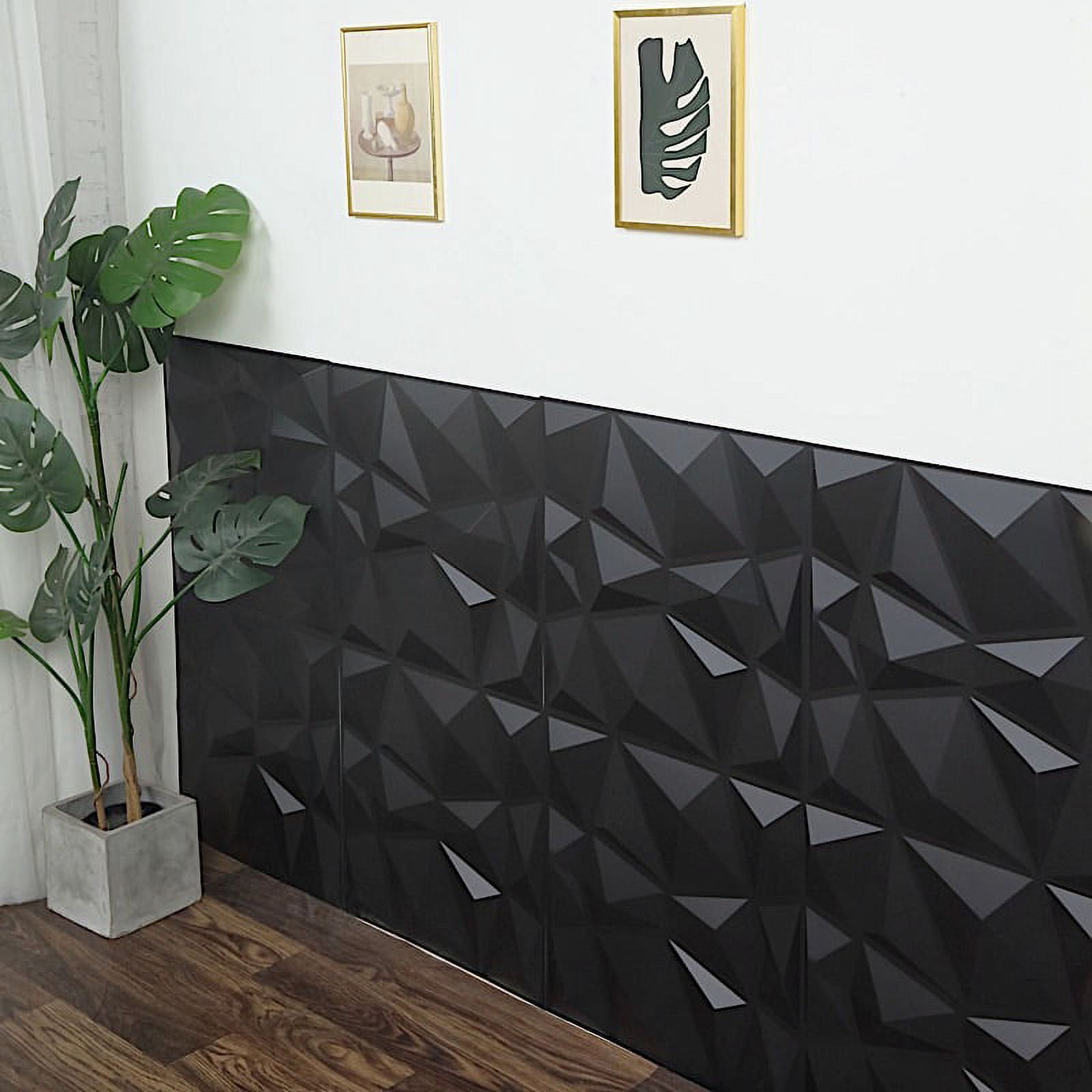 BalsaCircle 12 Matte Black 20x20" Square 3D Diamond Textured PVC Stick On Wall Panels Party Events Home Decorations
