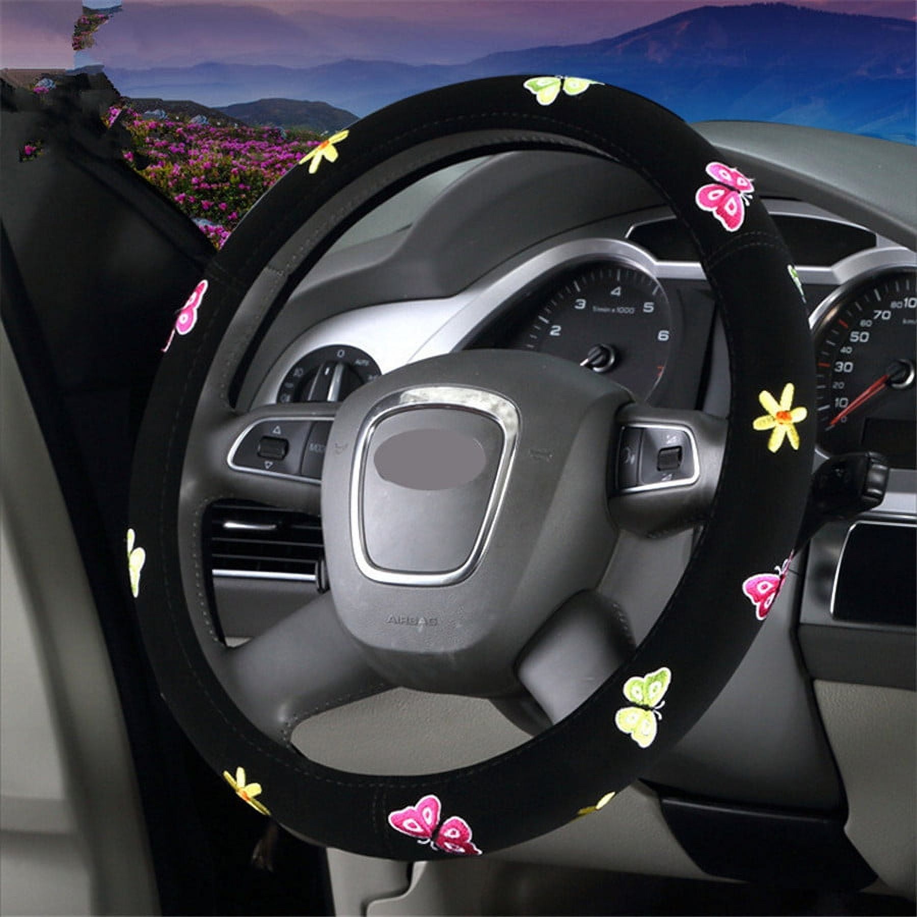38cm Car Steering Wheel Cover Butterfly Flower Embroidery Styling