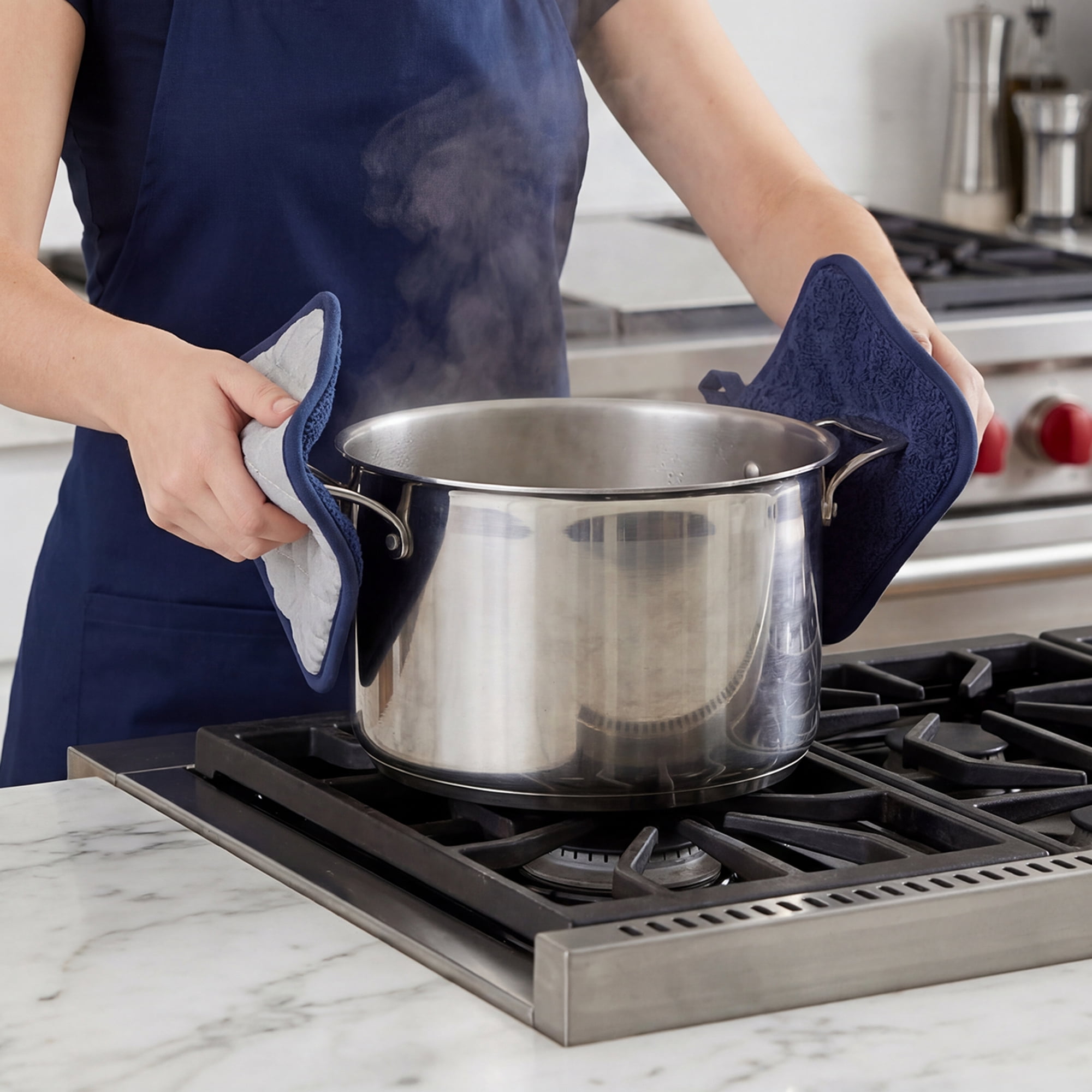 Unique Bargains 2 Pcs Square Pot Holders Heat Resistant Non Slip Pads Dark Blue 7.1"x7.1"