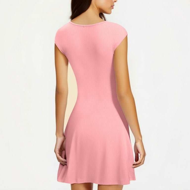 Ygbgbb Womens Cap Sleeve Fit Dresses Lightweight Summer Casual Dress Fashion Mini Dress for Cocktail Graduation Formal Party Club Pink L, Women's,