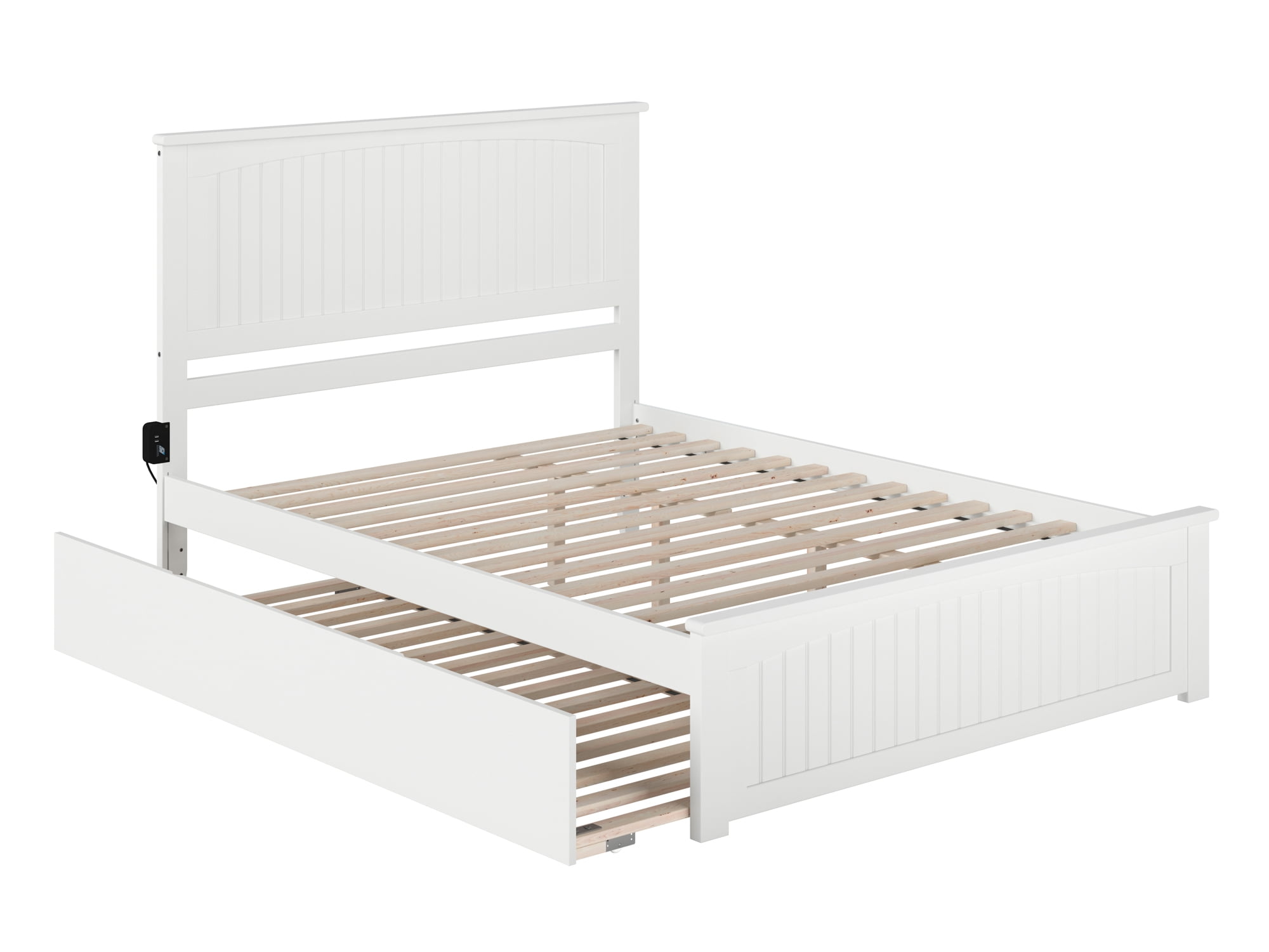 AFI Nantucket Queen Platform Bed with Wood Headboard Footboard & Twin XL Trundle, White
