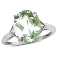 thumbnail image 2 of Star K � Large Oval 12x10 Genuine Green Amethyst 3 Stone Trillion Setting Ring, 2 of 9