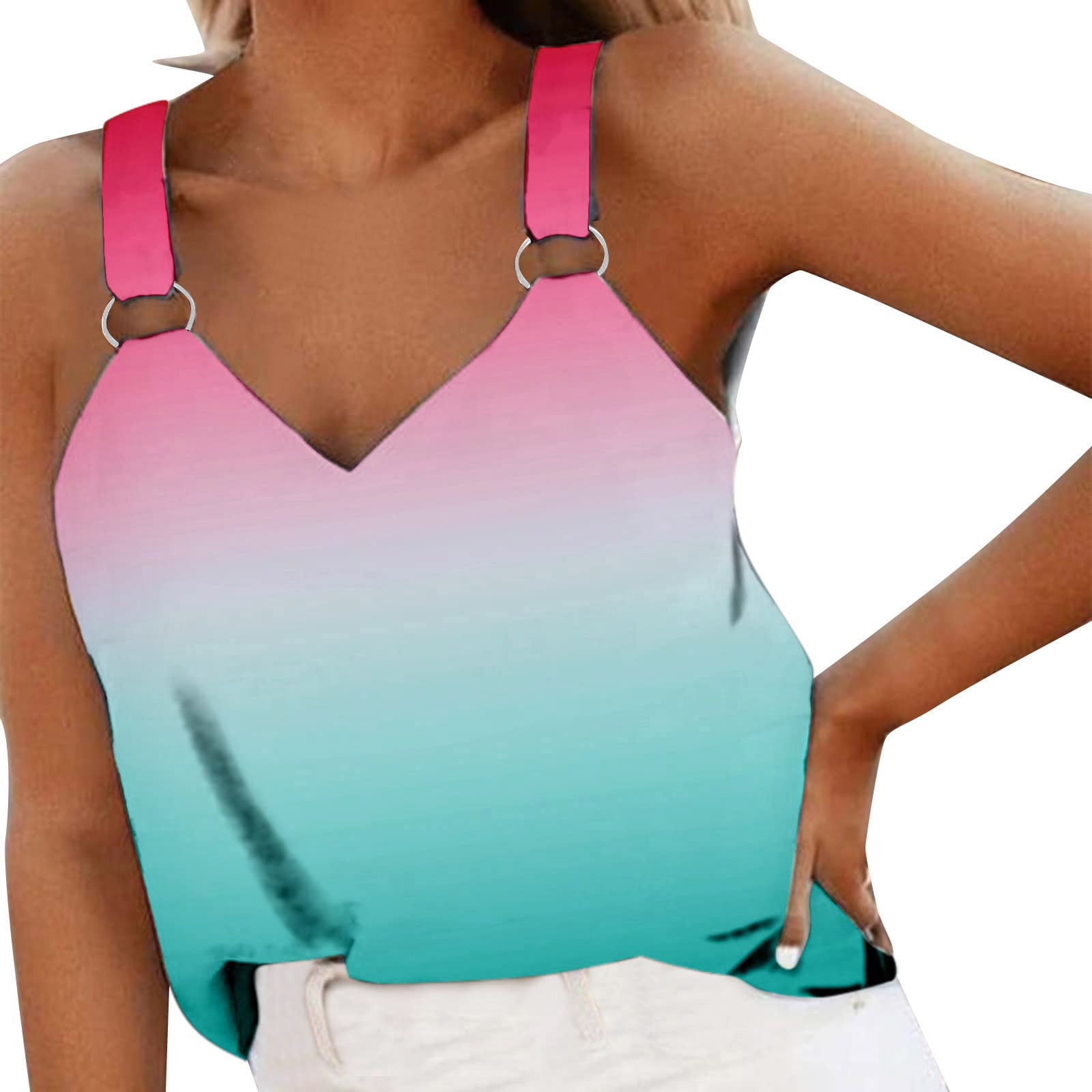 Womens Casual Sleeveless V Neck Print 