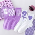 thumbnail image 3 of Calcetines morados de mujer de media caña, tendencia de las cuatro estaciones, Joker, primavera y otoño, calcetines largos blancos para mujer estudiante, 3 of 5