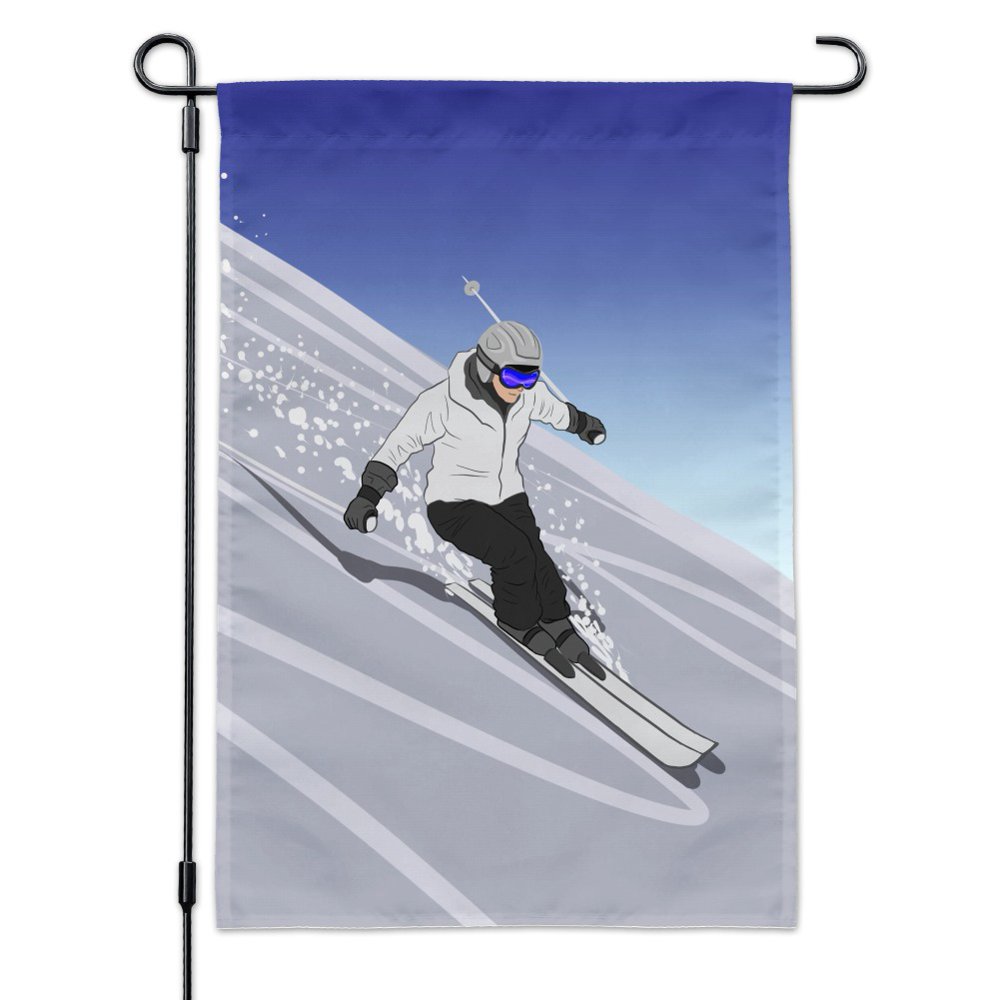 Skiing Down Mountain Skier Snow Skis Garden Yard Flag
