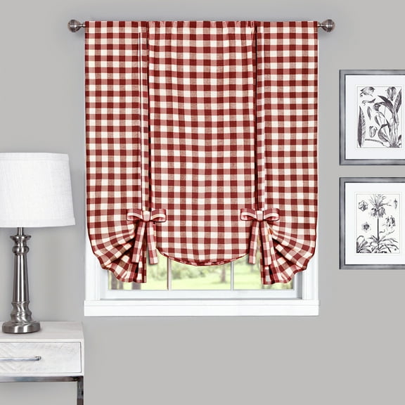 Achim Buffalo Check Window Curtain Tie Up Shade, 42" x 63", Red