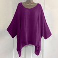thumbnail image 2 of Lisingtool Women's Fashionable And Casual Large Size Loose Cotton Nine Point Sleeve Top T Shirt Purple, 2 of 4