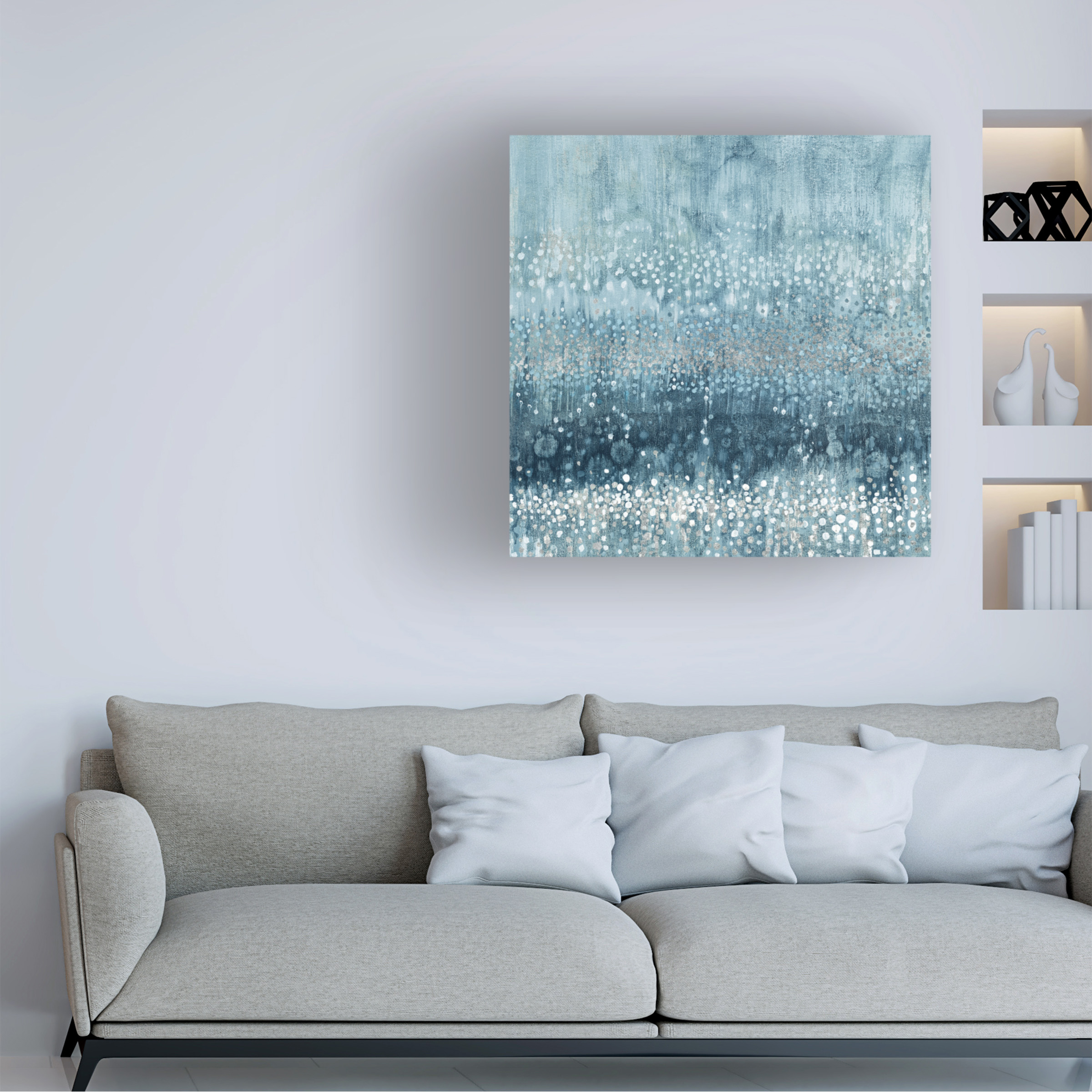 Danhui Nai 'Rain Abstract III Blue Silver' Canvas Art