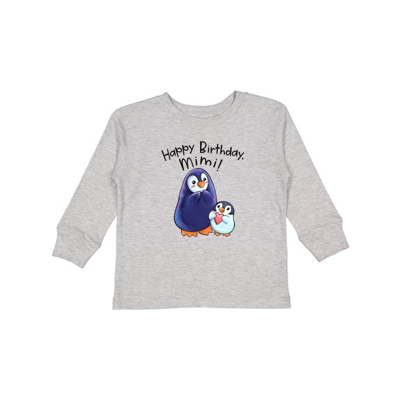 Inktastic Happy Birthday, Mimi- Cute Penguins Boys or Girls Long Sleeve Toddler T-Shirt