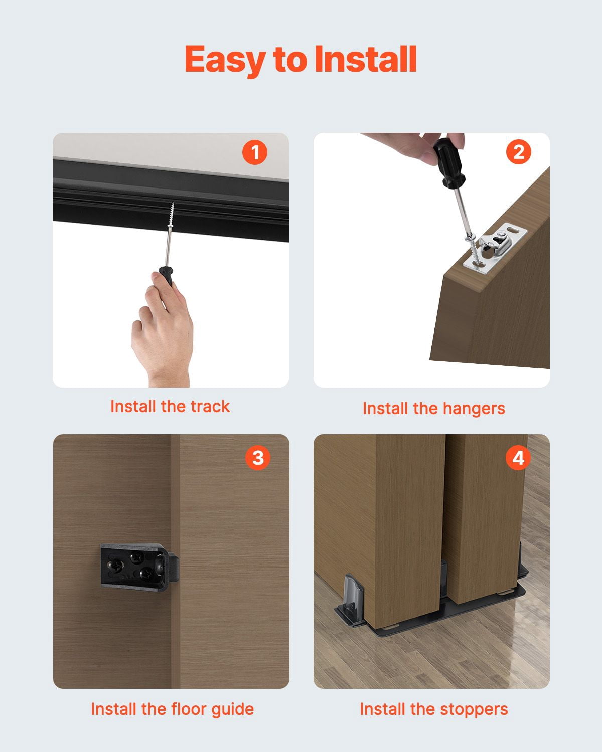 4ft Bypass Sliding Door Hardware Kit, 150 lbs Capacity, 3-Wheel Hangers, Aluminum Alloy, for Closet Doors Storage