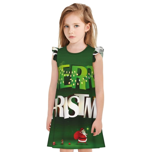 Balery Merry Christmas Camisón de princesa para niñas, pijama de algodón con mangas abullonadas, suave y bonito.-Large