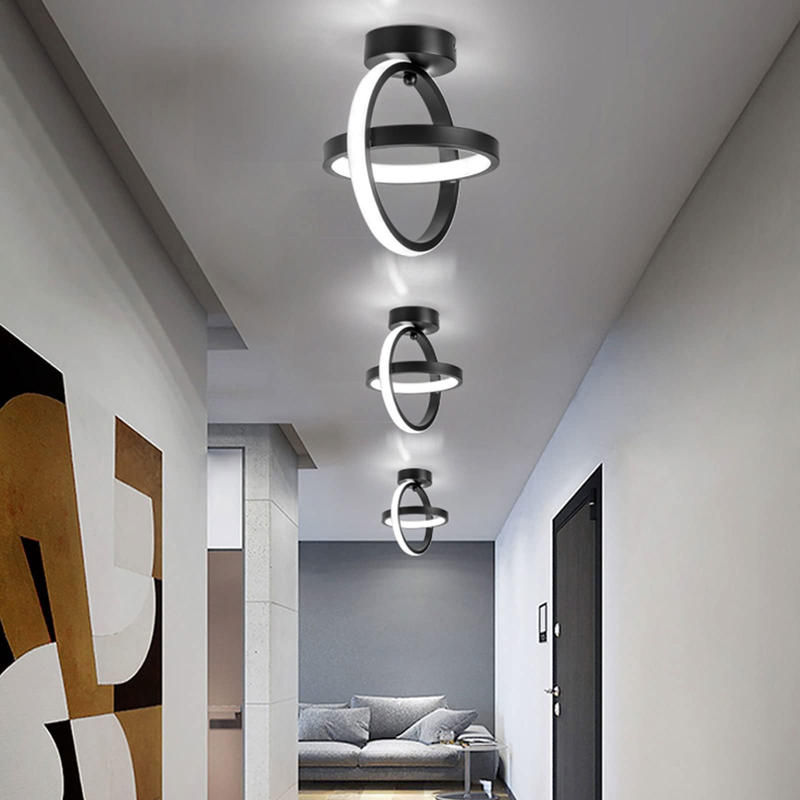 ADISUN LED Ceiling Light Modern Flush Mount Fixture Ceiling Lamp Black Circle(Cool Light)