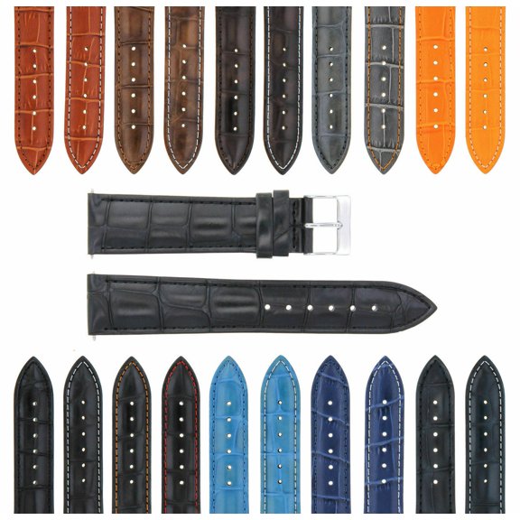 22mm LEATHER WATCH BAND STRAP, Black, Silver Buckle, Compatible With ORIS WATCH