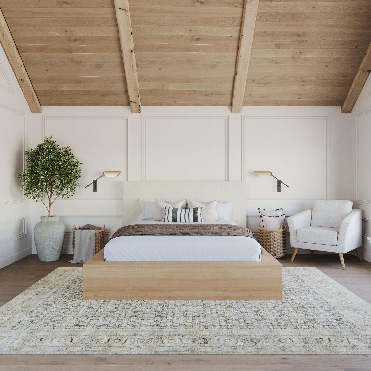 Jane Queen Size Platform Bed with Upholstered Headboard