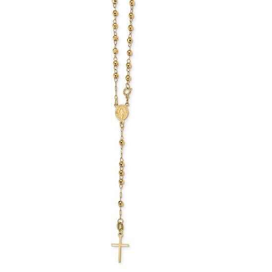 14K Solid White Gold 2.5mm Ball Beads Rosary Virgin Necklace Rosario Collar Oro 