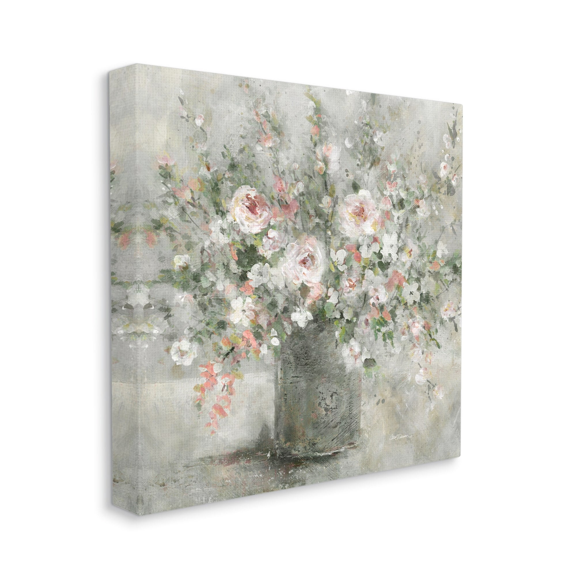 Stupell Industries Soft Pink Blooms Farmhouse Bouquet Botanical & Floral Painting Gallery Wrapped Canvas Print Wall Art